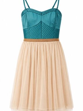 C. Luce Teal Bodice with Cream Tulle Skirt Party Dress Size L